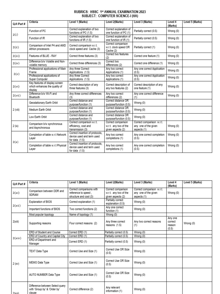 HSSC 2023 Computer Science Rubrics | PDF | Manufactured Goods ...