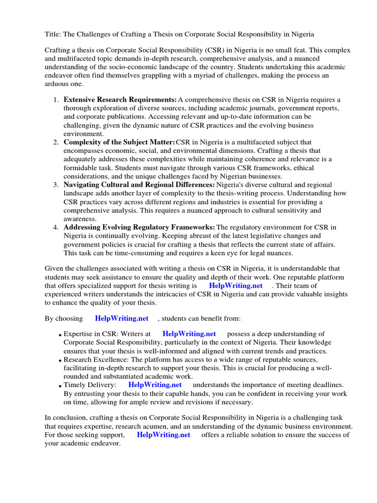 Nigerian CSR Thesis Challenges | PDF | Corporate Social Responsibility ...