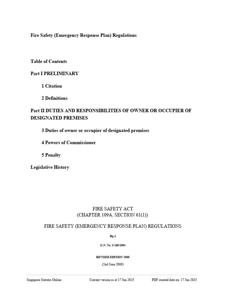 Fire Safety (Emergency Response Plan) Regulations Download Free PDF