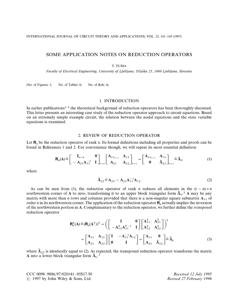 Tuma 1997 | PDF | Matrix (Mathematics) | Algebra