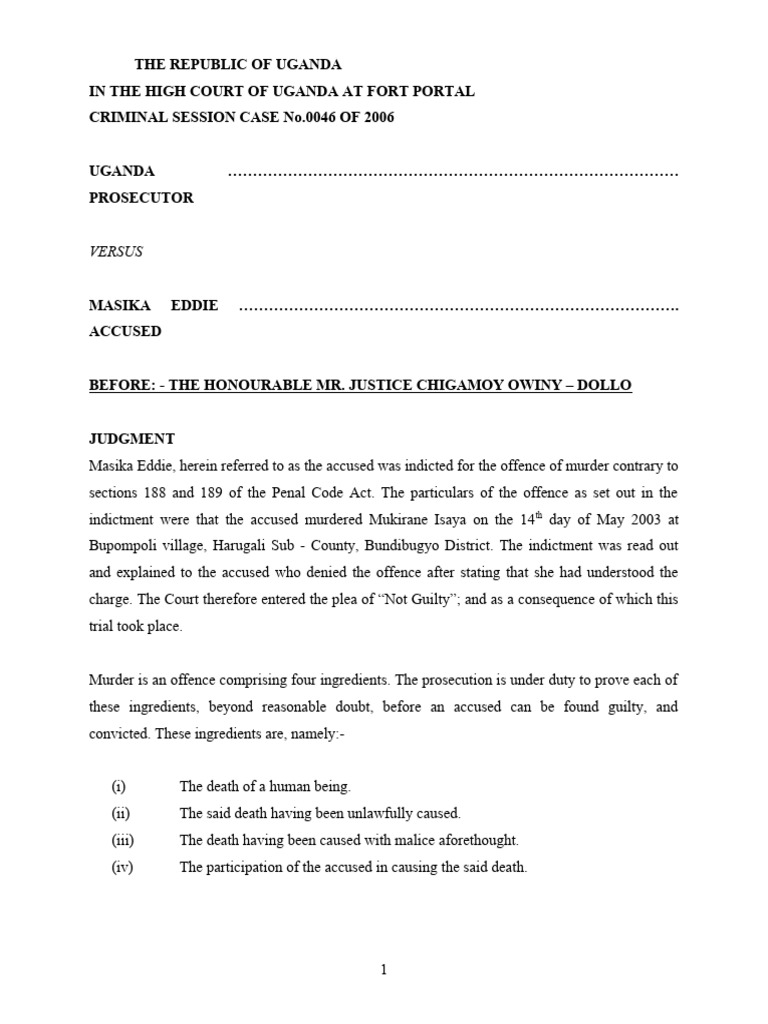 Uganda High Court Murder Case Judgment | PDF | Circumstantial Evidence ...