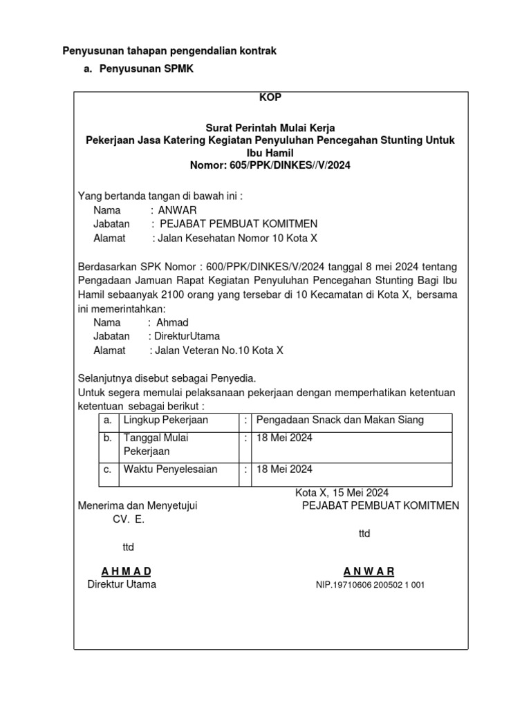 Surat Perintah Mulai Kerja Katering | PDF