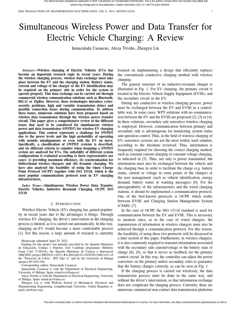 Simultaneous Wireless Power and Data Transfer For Electric Vehicle ...
