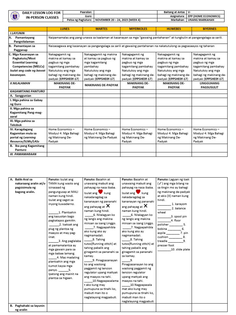 DLL EPP-HE (MELCs) W4 | PDF