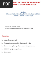 Study of Different Use Cases of The Grid Connected Battery Energy Storage System in India RE India PGCIL