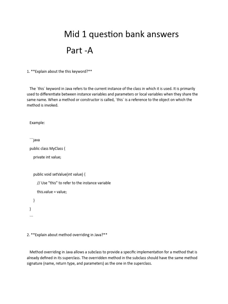 Java Mid 1 Question Bank | PDF | Inheritance (Object Oriented ...