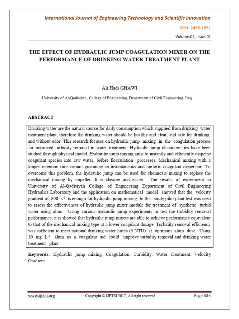 The Effect of Hydraulic Jump Coagulation | PDF | Water Treatment | Water