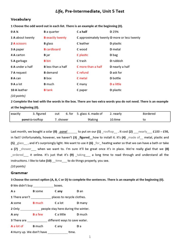 Pre-Intermediate English Unit Tests | PDF | Teaching Methods ...