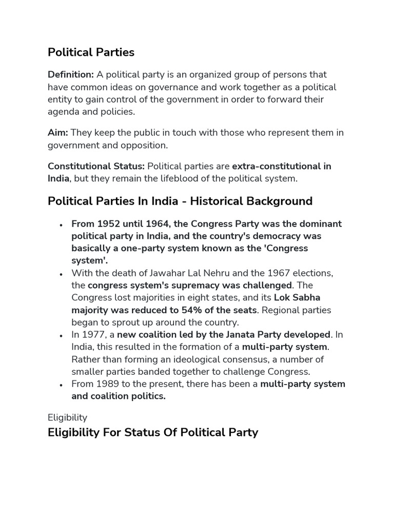 Overview of Political Parties in India | PDF | Indian National Congress ...