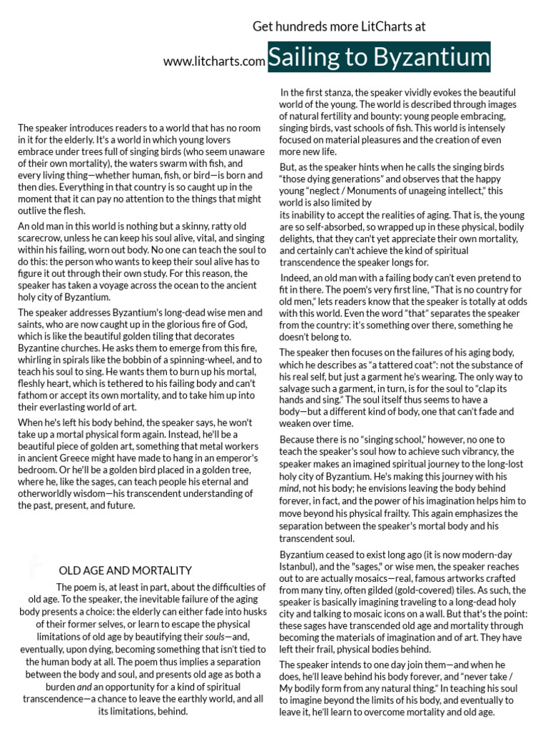 Sailing To Byzantium Critical Anylasis PDF Soul Poetry