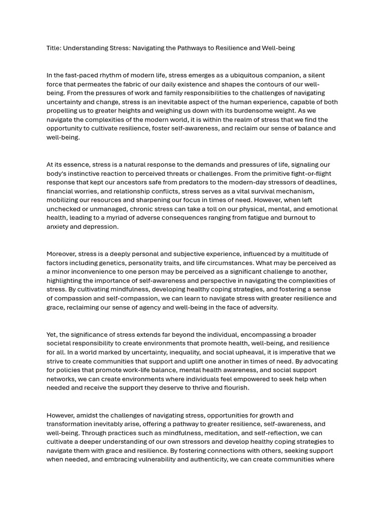 Navigating Stress for Resilience and Well-being | PDF | Psychological ...