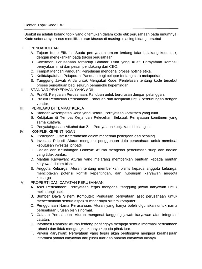 Contoh Kode Etik Perusahaan | PDF | Karier & Perkembangan