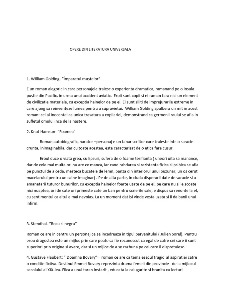 Opere Din Literatura Universala | PDF