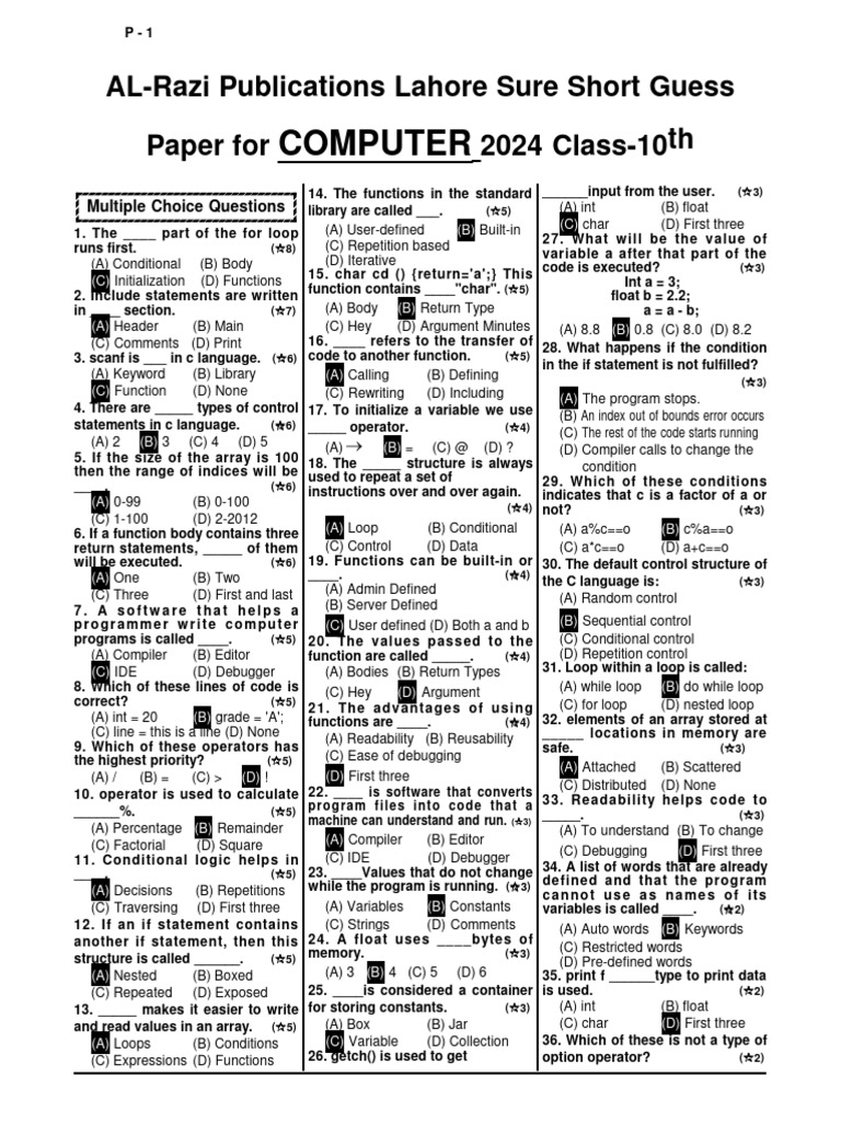 Class 10 Computer Guess Paper 2025 | PDF | Programming | Computer Program