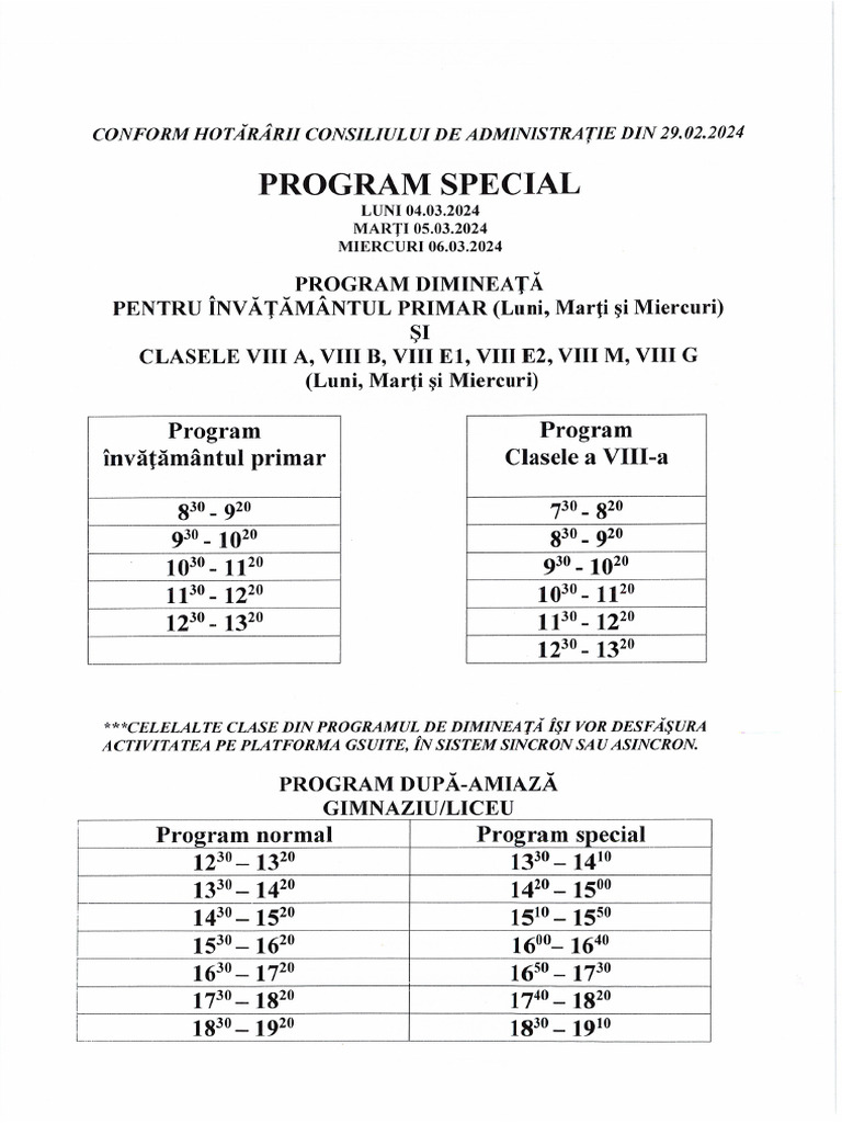Program Special - Simulare Bac | PDF