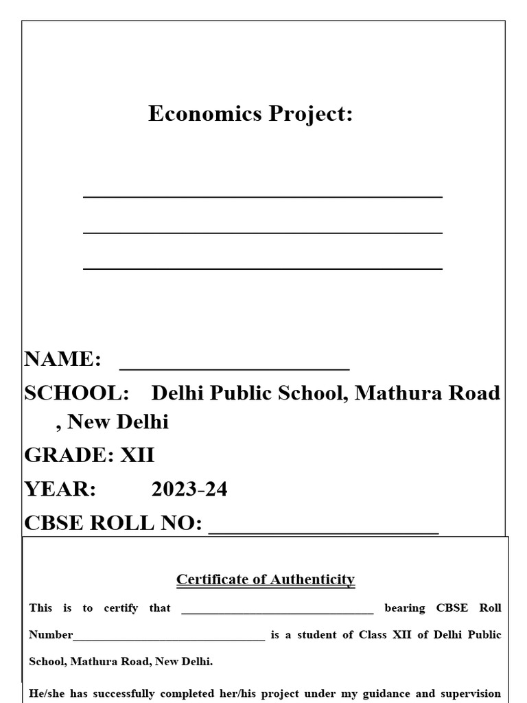 Title Pages - Economics Project - 2023-24 | PDF