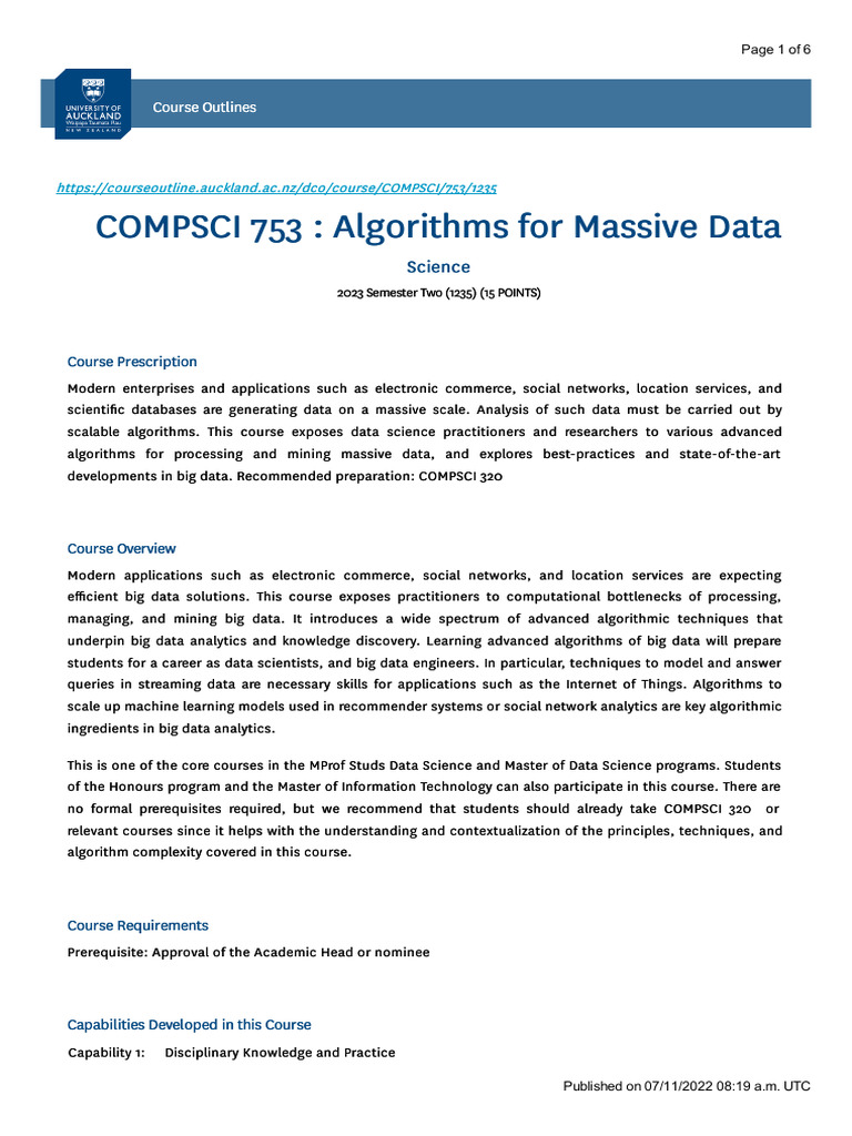 COMPSCI 753 - 2023 Semester Two - Algorithms For Massive Data | PDF ...