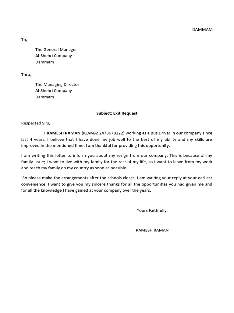 Bus Driver Resignation Request | PDF