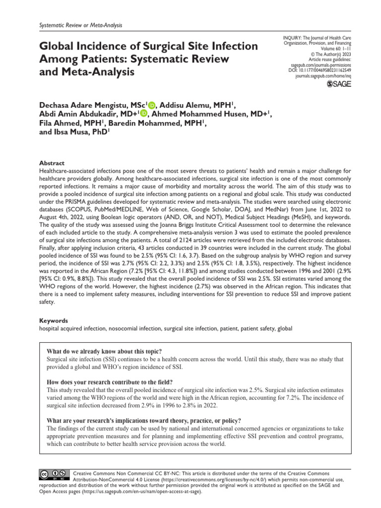Global Incidence of Surgical Site Infection Among Patients: Systematic ...