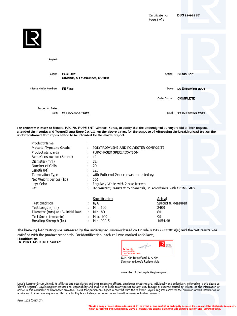 WCI Marine Ropes Certificate | PDF | Rope