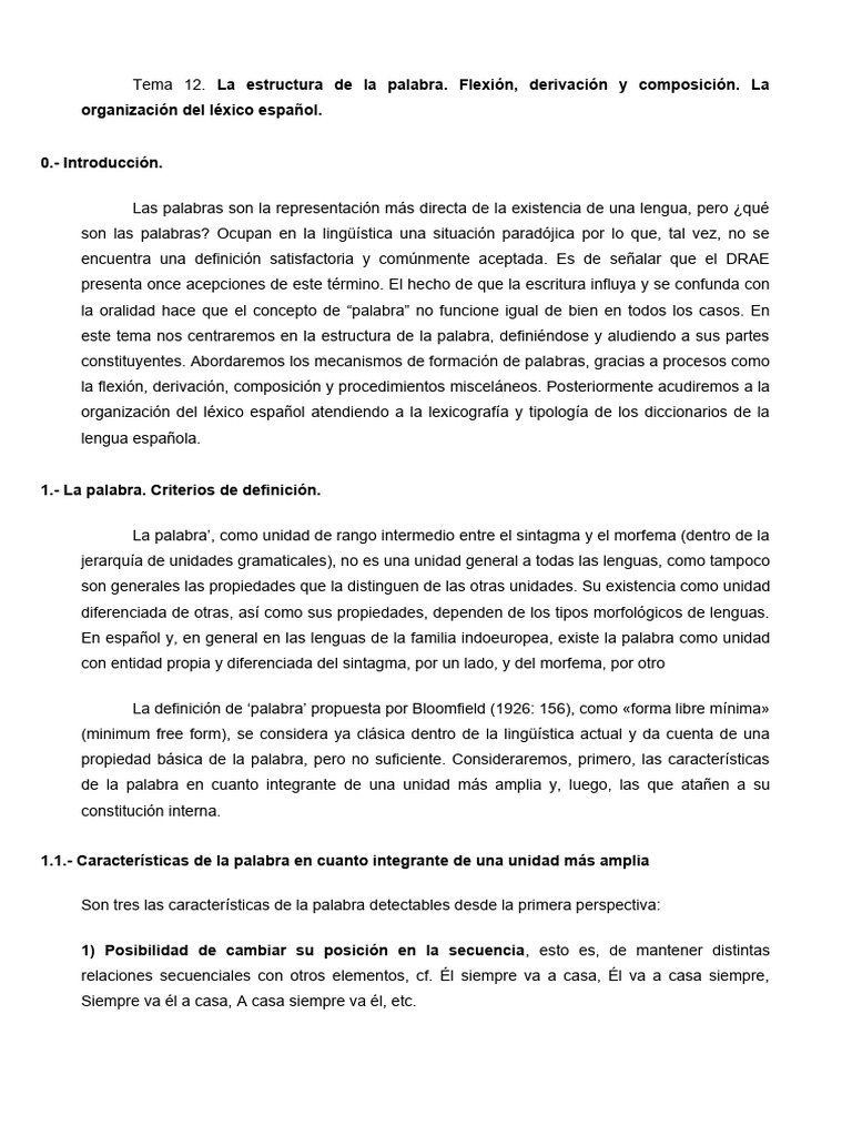 Tema 12 Estructura de La Palabra | PDF | Palabra | Morfología (Lingüística)