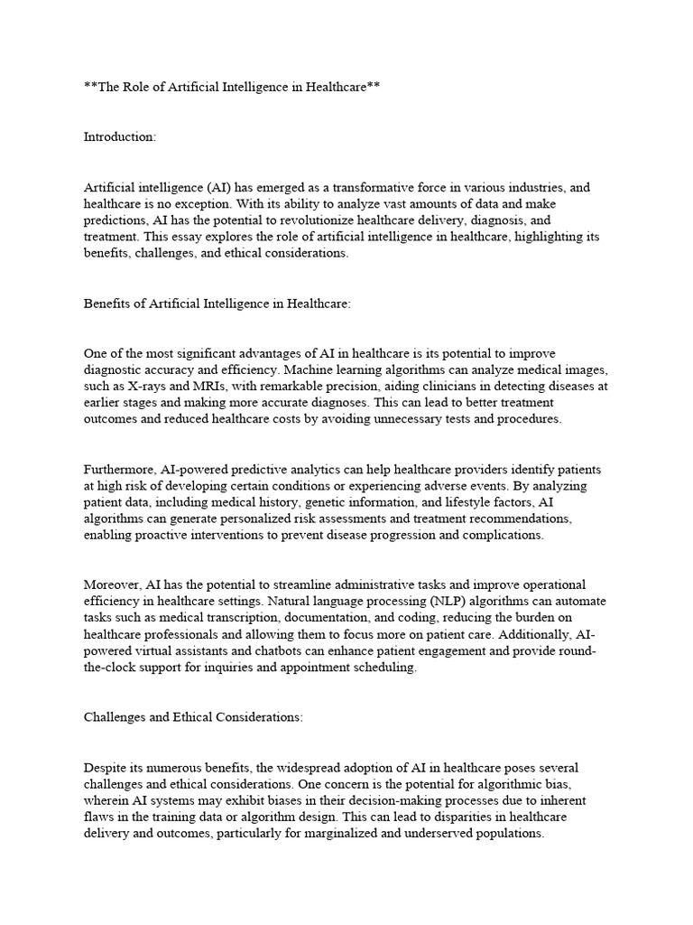 The Role of Artificial Intelligence in Healthcare | PDF | Artificial ...
