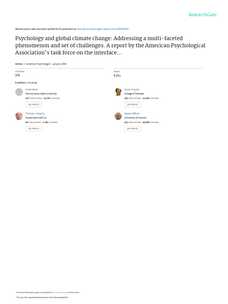 Psychology and Climate Change Report | PDF | Psychology | Climate Change