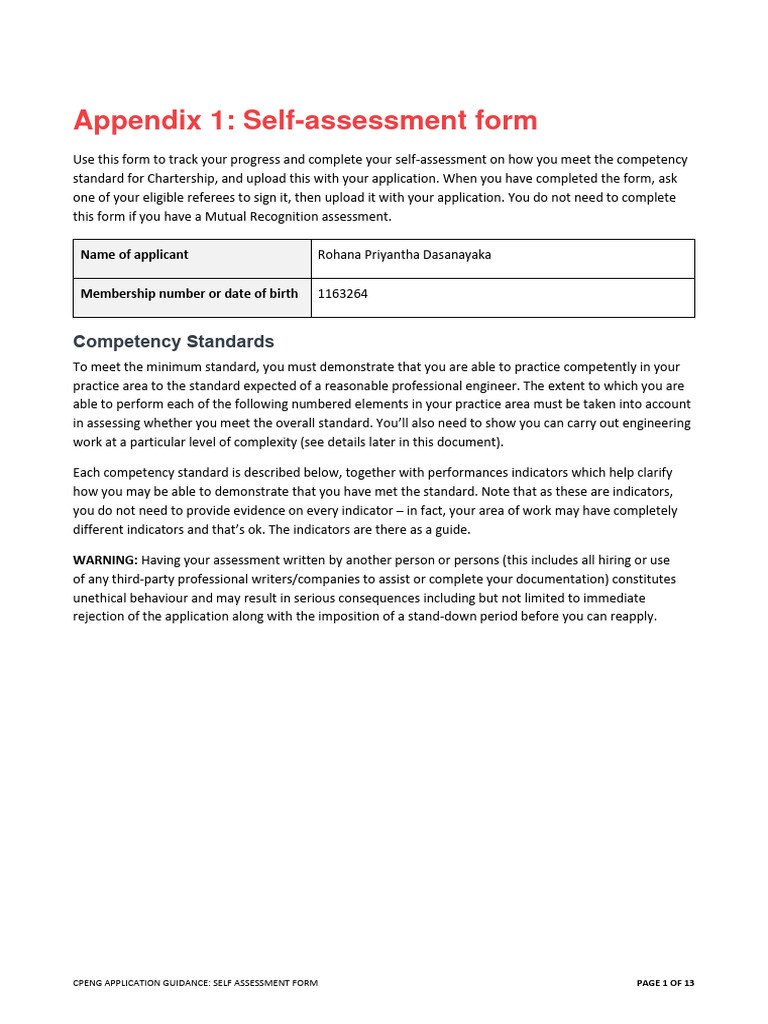 CPENG Self-Assessment Guidance | PDF | Engineering | Risk