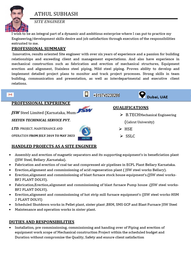 athul-site-engineer-resume-pdf-steel-mill-steel