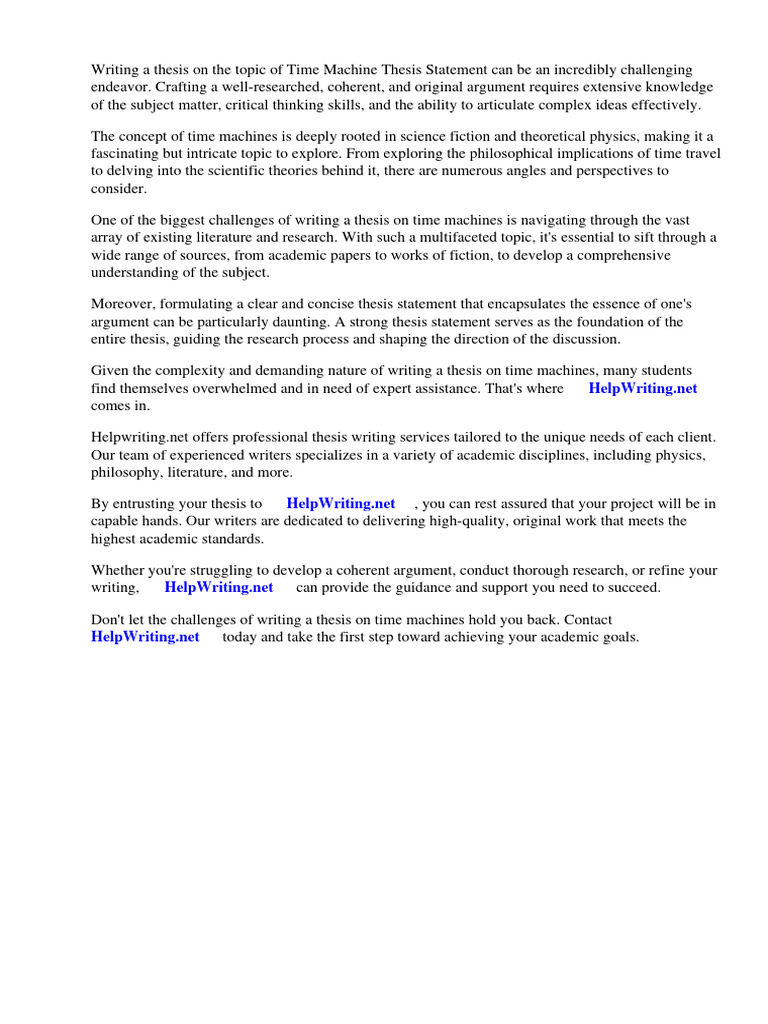 Time Machine Thesis Statement | PDF | Thesis | Essays