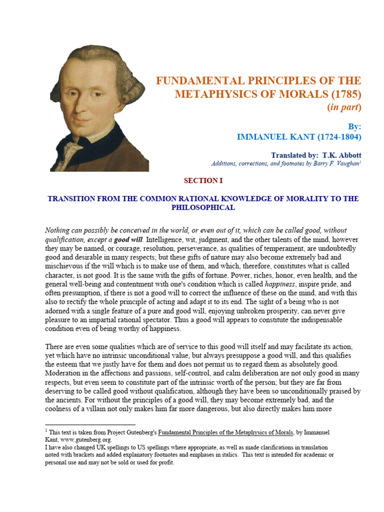Kant's Good Will and Moral Philosophy | PDF | Rationality | Reason