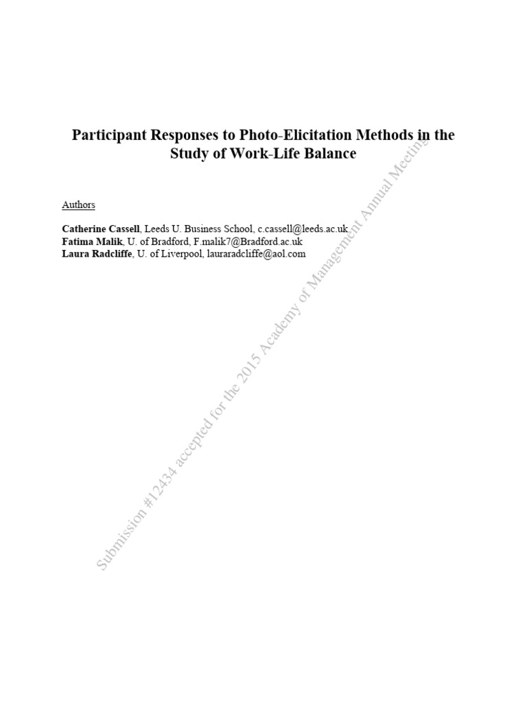 Photo-Elicitation in Work-Life Balance Study | PDF | Methodology ...