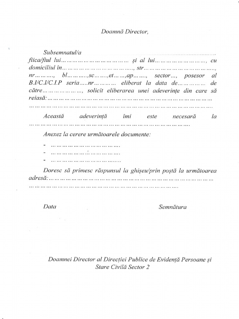 Cerere Solicitare Adeverinta de Domiciliu | PDF