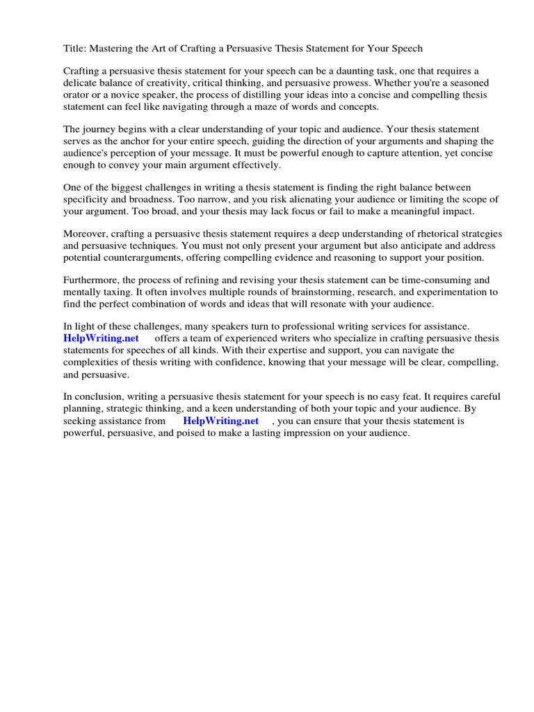 How To Write A Persuasive Thesis Statement In Speech Pdf Essays