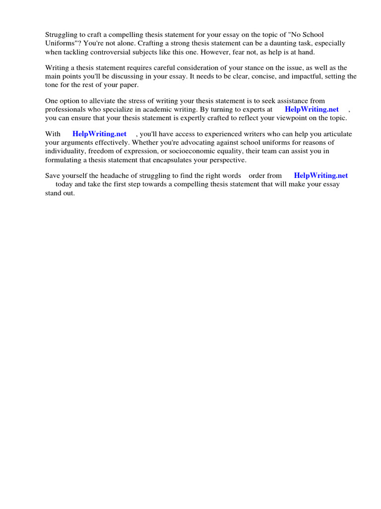 Thesis Statement For No School Uniforms PDF Essays Fashion
