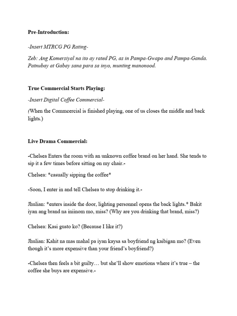 Fudgee Bar Commercial Script Tagalog | PDF