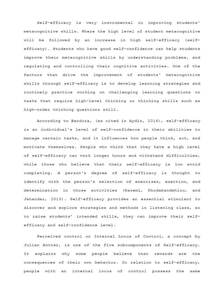Chapter 2 Self Efficacy Download Free Pdf Self Efficacy Metacognition