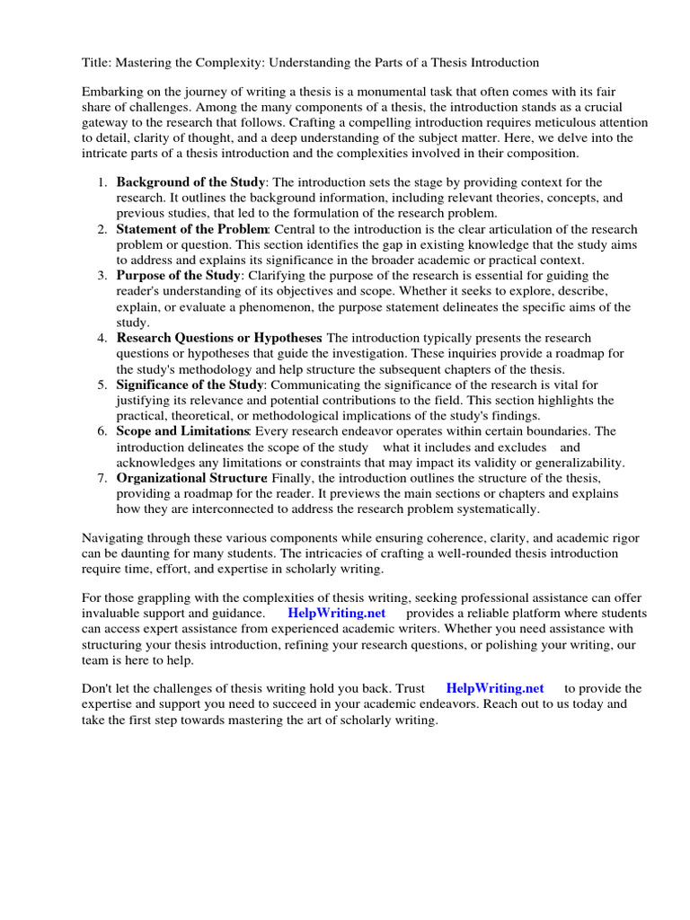Parts of A Thesis Introduction | PDF | Essays | Thesis