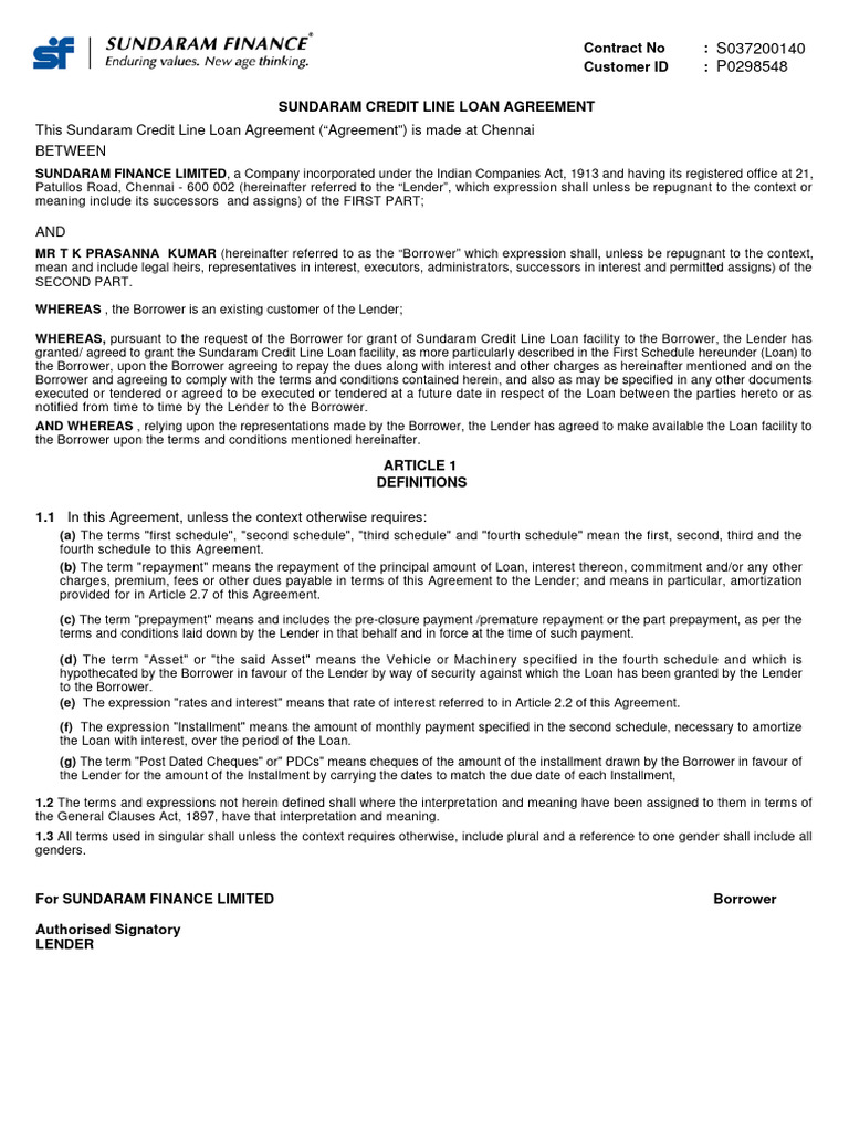 This sundaram credit line loan agreement agreement is made at