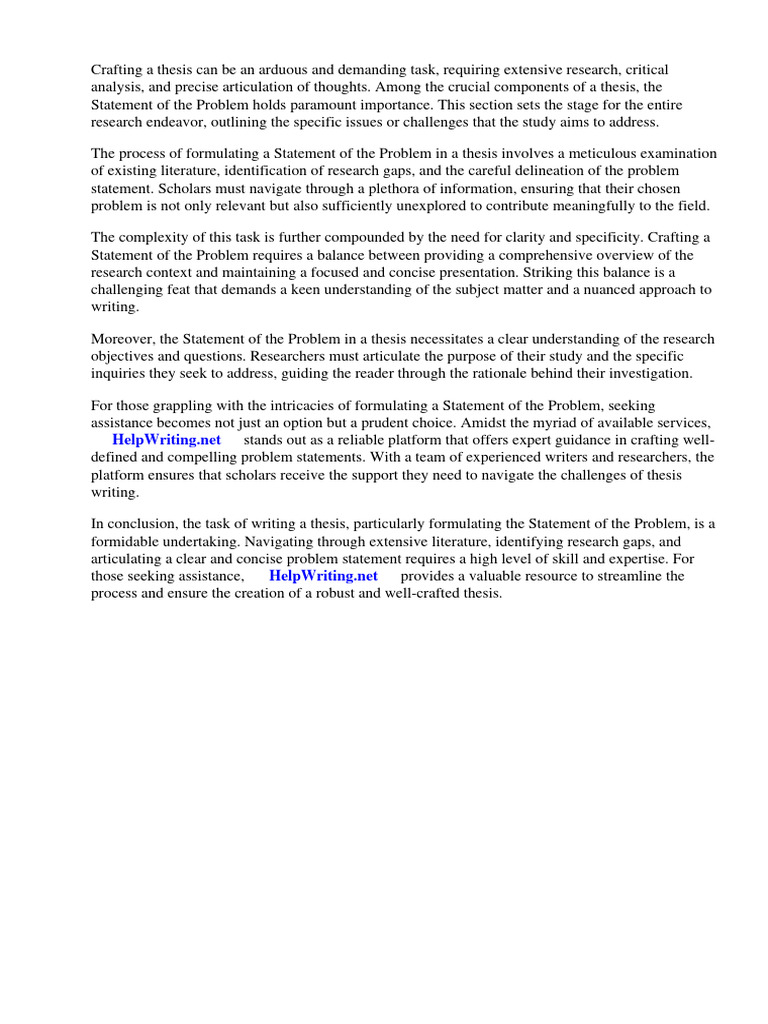 Statement of The Problem in Thesis PDF | Download Free PDF | Thesis ...