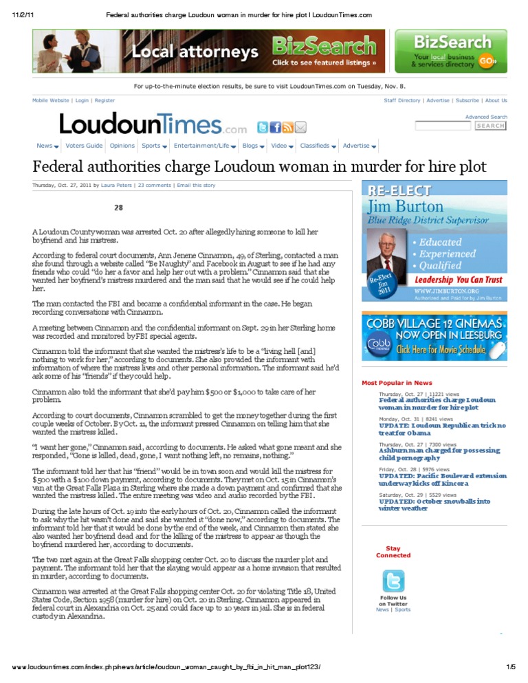 Federal Authorities Charge Loudoun Woman in Murder For Hire Plot ...