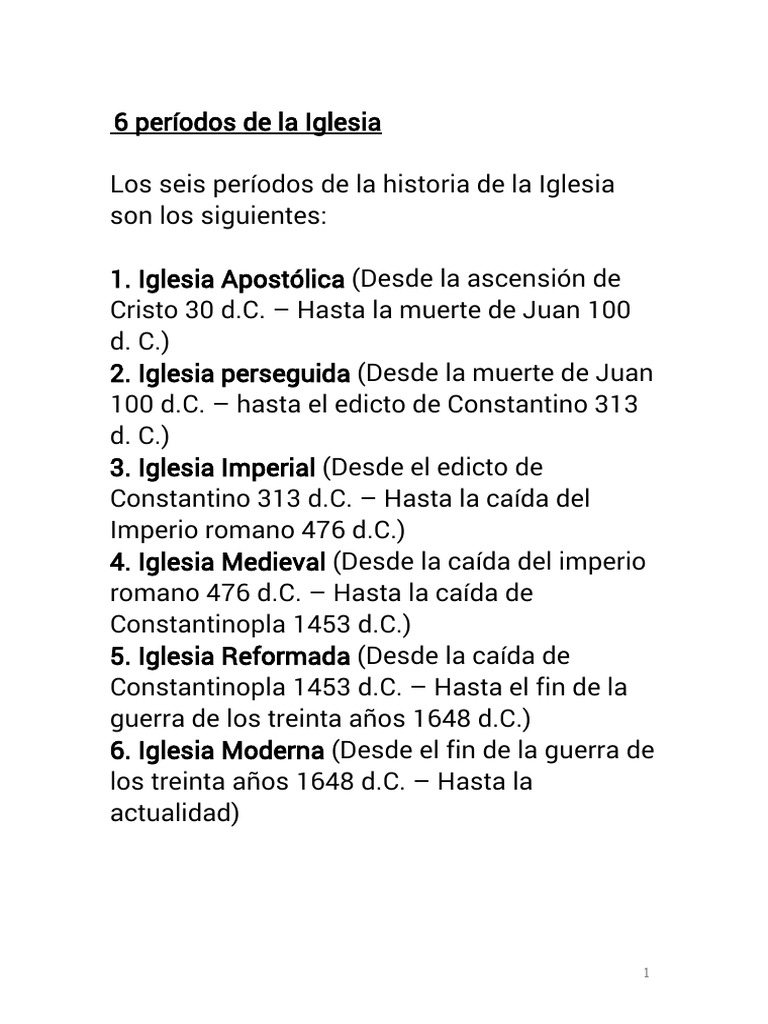 Seis períodos de la historia de la Iglesia | PDF | Iglesia cristiana ...