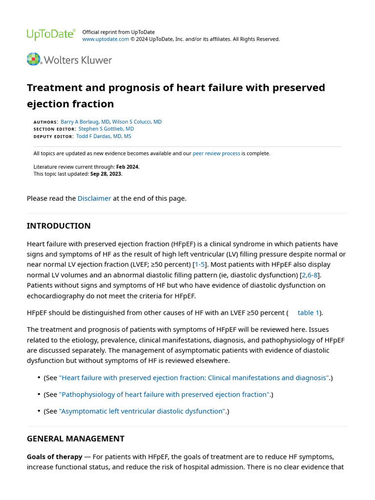 Treatment and Prognosis of Heart Failure With Preserved Ejection