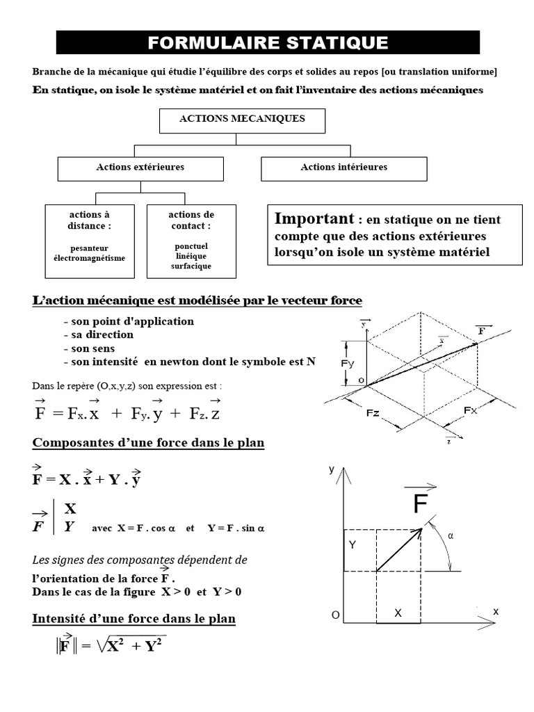 Statique et Équilibre Mécanique | PDF | Moment d'une force | Obliger
