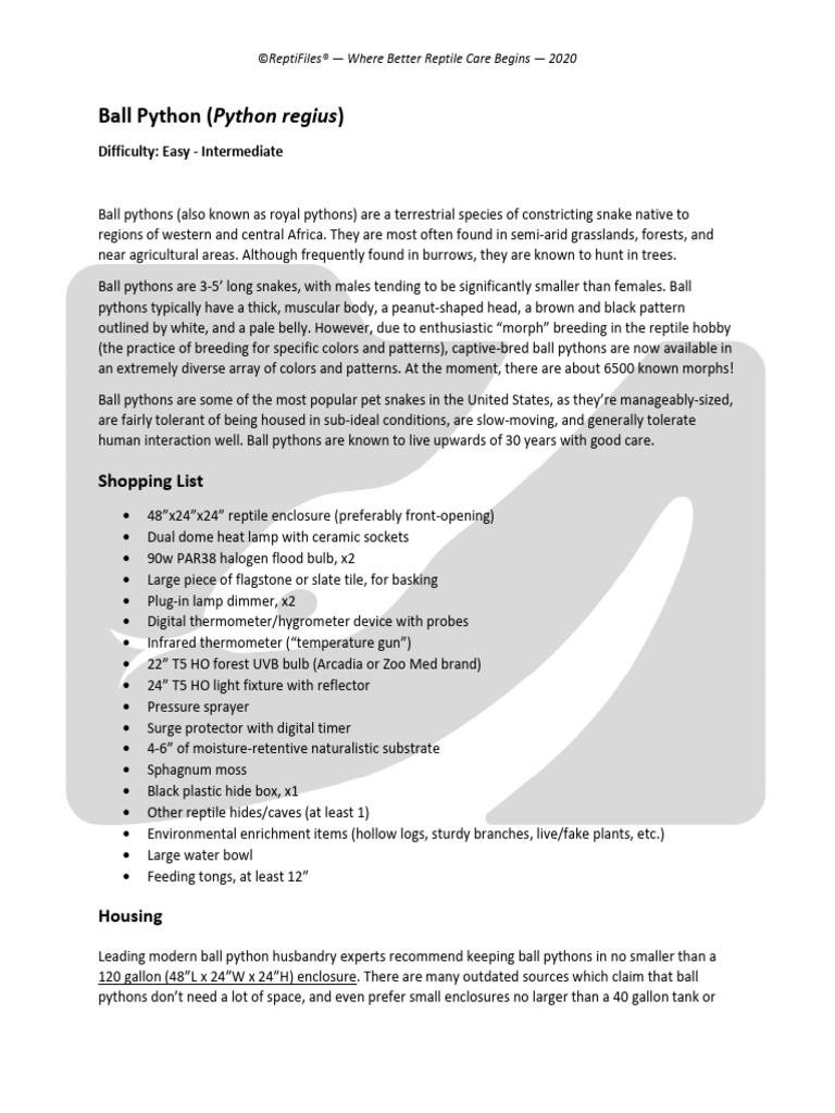 Ball-Python-Care-Sheet-PDF-1 | PDF | Thermoregulation | Ultraviolet