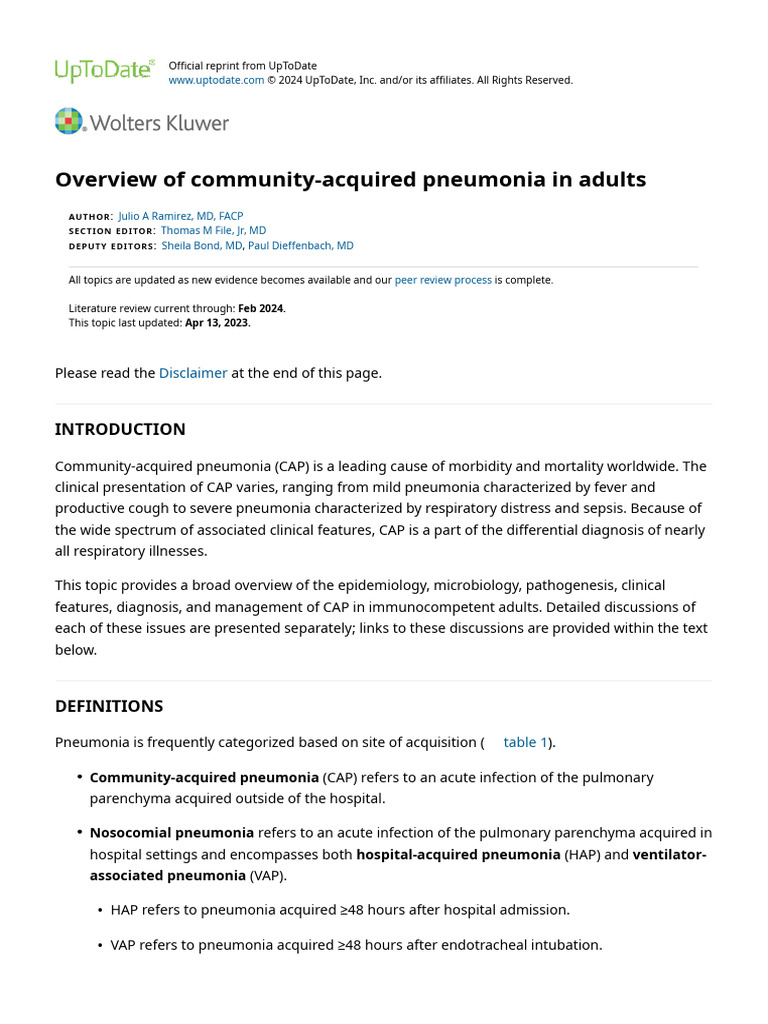 Overview of Community-Acquired Pneumonia in Adults - UpToDate | PDF ...