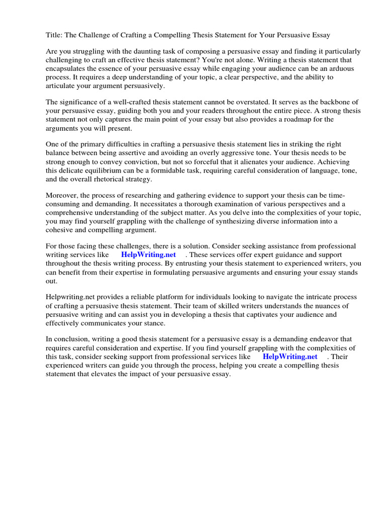 Writing A Good Thesis Statement For A Persuasive Essay Download Free
