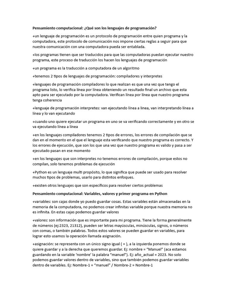 Lenguajes de Programación y Variables en Python | PDF | Lenguaje de ...