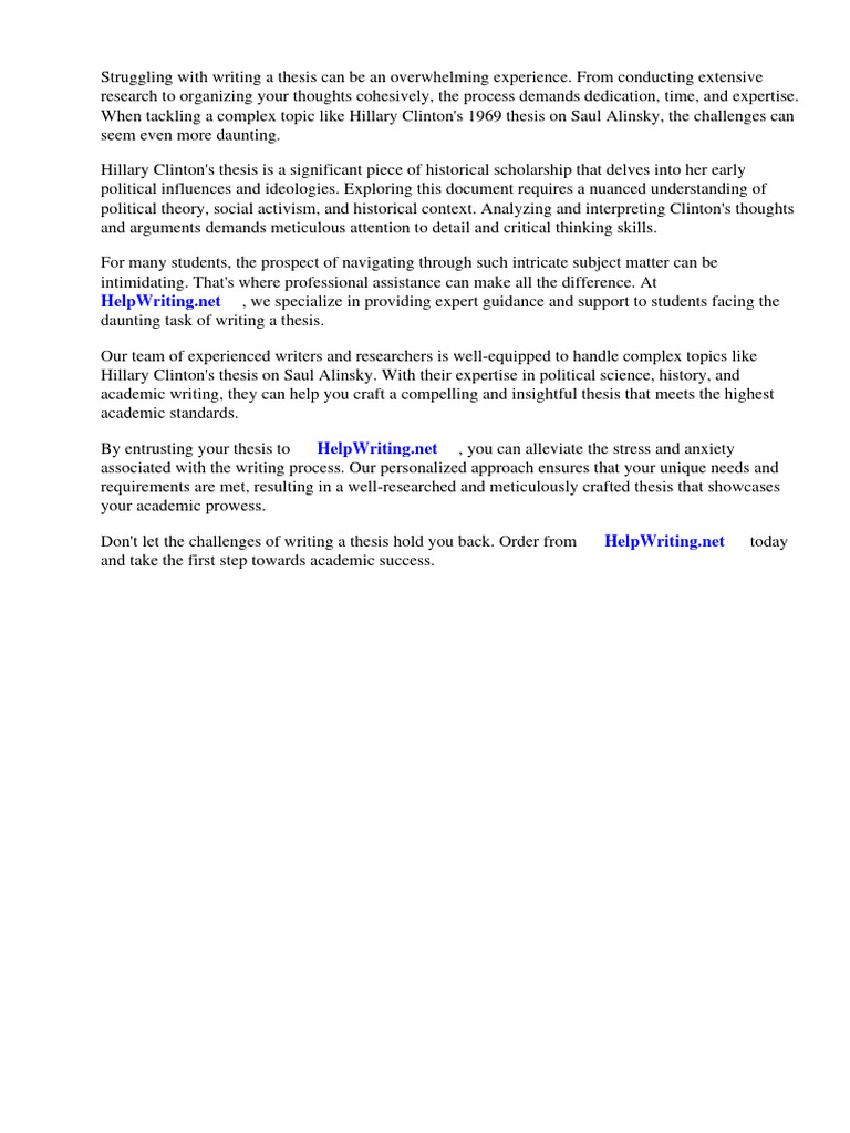 Hillary Clintons College Thesis On Alinsky