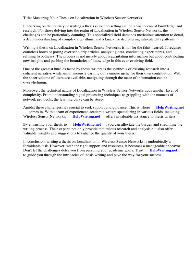Localization in Wireless Sensor Networks Thesis | PDF | Wireless Sensor ...